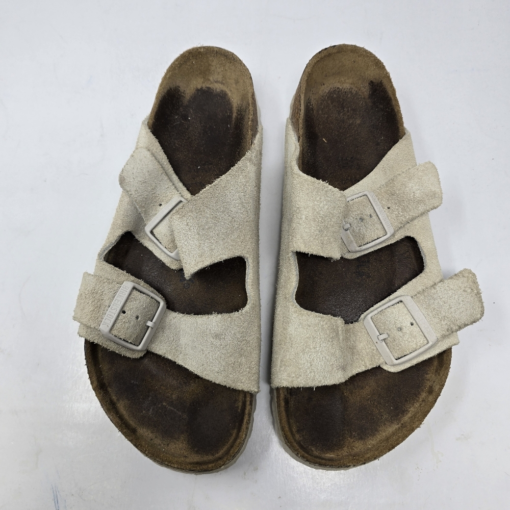 Birkenstock EU 42 Mens 9 Wmns 11 Suede Leather Antique White Arizona Sandals